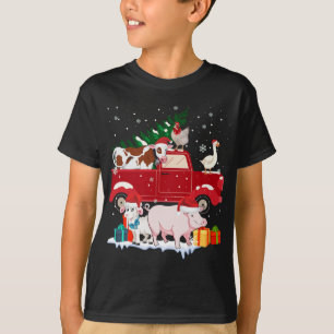 赤いトラック陽気なクリスマスの動物が農場の農場を愛する Tシャツ
