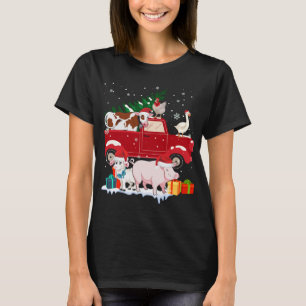 赤いトラック陽気なクリスマスの動物が農場の農場を愛する Tシャツ