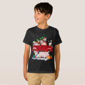 赤いトラック陽気なクリスマスの動物が農場の農場を愛する Tシャツ (正面フル)