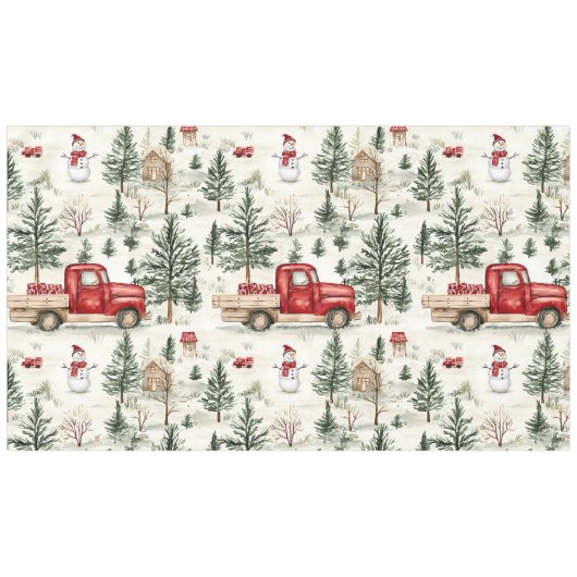 赤いトラック、ギフトと雪だるま大 テーブルクロス (正面(横))