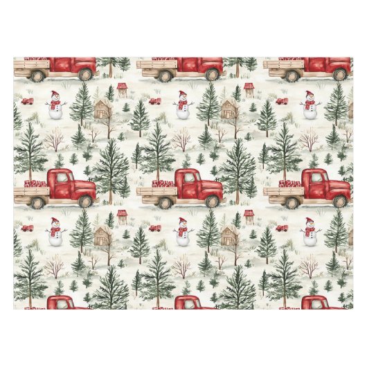 赤いトラック、ギフトと雪だるま小 テーブルクロス (正面(横))