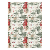 赤いトラック、ギフトと雪だるま小 テーブルクロス (正面)