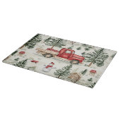 赤いトラック(ギフトと雪だるま) カッティングボード (角)