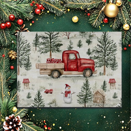 赤いトラック(ギフトと雪だるま) カッティングボード
