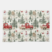 赤いトラック(ギフトと雪だるま) キッチンタオル (横)