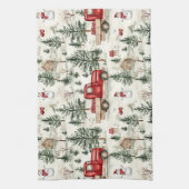 赤いトラック(ギフトと雪だるま) キッチンタオル (縦)