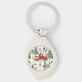 赤いトラック(ギフトと雪だるま) キーホルダー