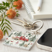 赤いトラック(ギフトと雪だるま) キーホルダー (正面右)