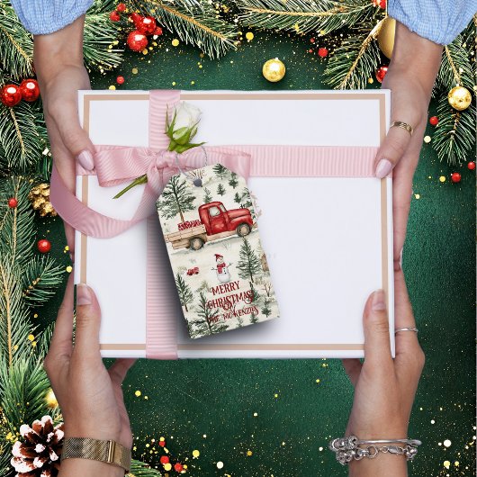 赤いトラック(ギフトと雪だるま) ギフトタグ