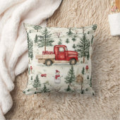 赤いトラック(ギフトと雪だるま) クッション (ブランケット)