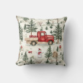 赤いトラック(ギフトと雪だるま) クッション (正面)