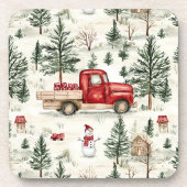 赤いトラック(ギフトと雪だるま) コースター (正面)