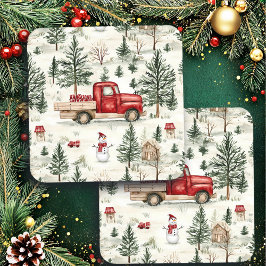 赤いトラック(ギフトと雪だるま) コースター