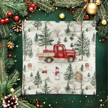 赤いトラック(ギフトと雪だるま)