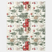 赤いトラック(ギフトと雪だるま) フリースブランケット (正面)