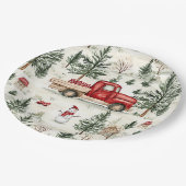 赤いトラック(ギフトと雪だるま) ペーパープレート (アングル)