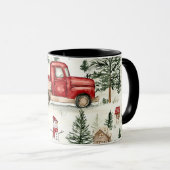 赤いトラック(ギフトと雪だるま) マグカップ (正面右)