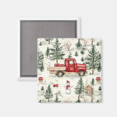 赤いトラック(ギフトと雪だるま) マグネット (正面/裏面)