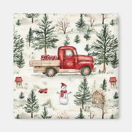 赤いトラック(ギフトと雪だるま) マグネット