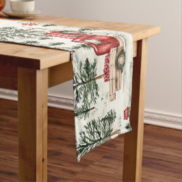 赤いトラック(ギフトと雪だるま) ミディアムテーブルランナー