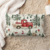 赤いトラック(ギフトと雪だるま) ランバークッション (ブランケット)