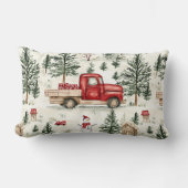 赤いトラック(ギフトと雪だるま) ランバークッション (正面)