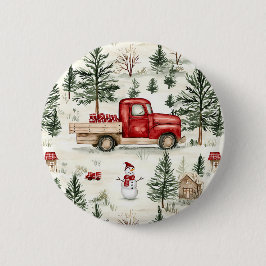 赤いトラック(ギフトと雪だるま) 缶バッジ