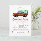 赤いトラック、木、ライトのクリスマス 招待状 (スタンド正面)