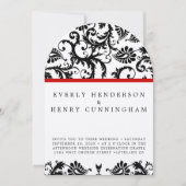 赤いトリムで白に黒いダマスクの渦巻き 招待状 (正面)