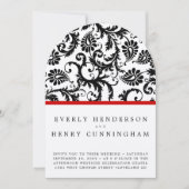 赤いトリムで白に黒いダマスクの渦巻き 招待状 (正面)