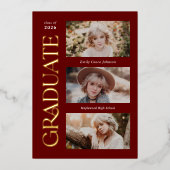 赤いトレンディーセリフ複数写真の卒業 箔招待状 (正面)