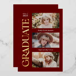赤いトレンディーセリフ複数写真の卒業 箔招待状