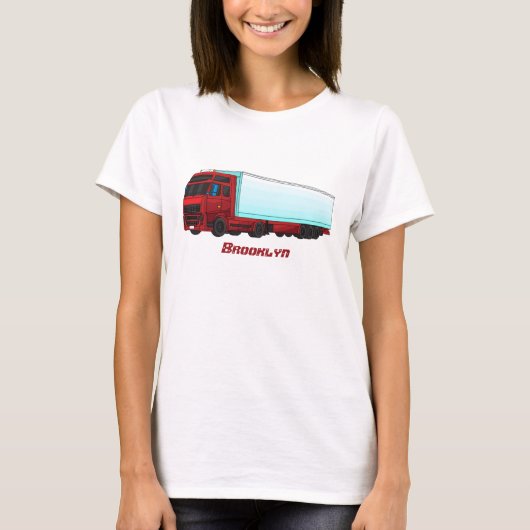赤いトレーラー・トラックのイラスト Tシャツ (正面)