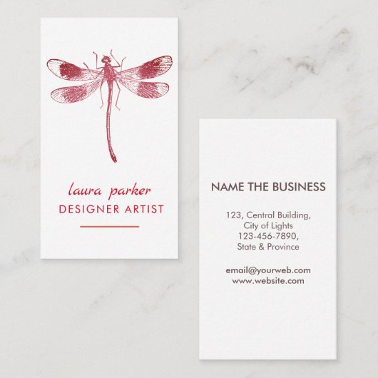 赤いトンボのレトロのヴィンテージの幸運の入れ墨 名刺 (正面/裏面)