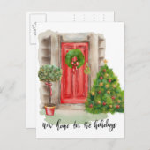 赤いドアのクリスマス|休日の新しいホーム 案内ポストカード (正面/裏面)