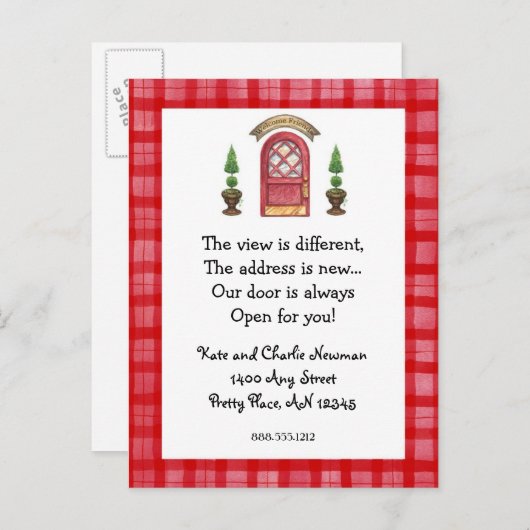 赤いドアの新しい住所はがき 案内ポストカード (正面/裏面)