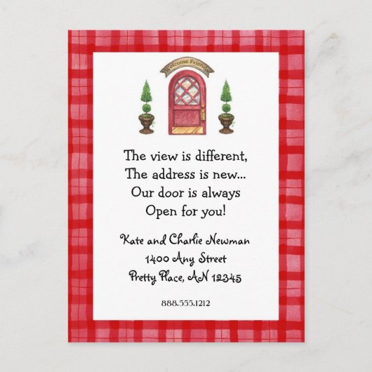 赤いドアの新しい住所はがき 案内ポストカード (正面)