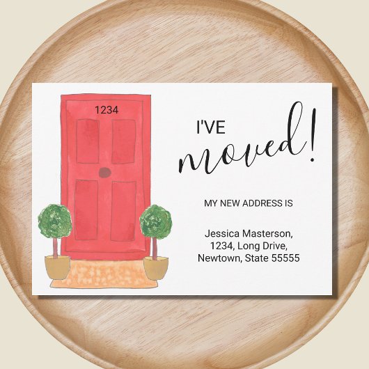 赤いドアの水の色の発表を移動 案内状