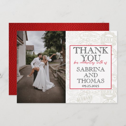 赤いドイツ結婚の写真ありがとう サンキューカード (正面/裏面)