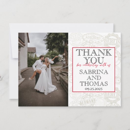 赤いドイツ結婚の写真ありがとう サンキューカード (正面)