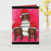 赤いドキシーのサンタ カード (黄色い花)