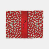 赤いドパーソナライズされたミノを名付ける フリースブランケット (正面(横))