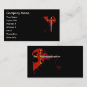 赤いドラゴンおよび剣を飛ばす中世ファンタジー 名刺 (正面/裏面)