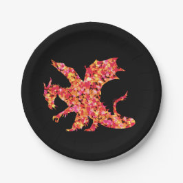 赤いドラゴンが飛び散絵を描った ペーパープレート