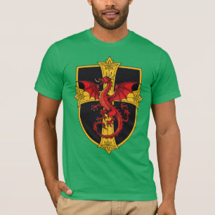 赤いドラゴンと中世の十字架 Tシャツ