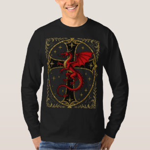 赤いドラゴンと堂々たる黒の十字架 Tシャツ