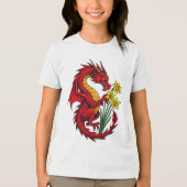 赤いドラゴンと水仙のデザイン トライブレンドTシャツ (正面)