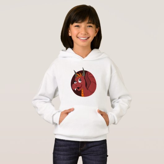 赤いドラゴンの漫画フード付きスウェットシャツ (正面フル)