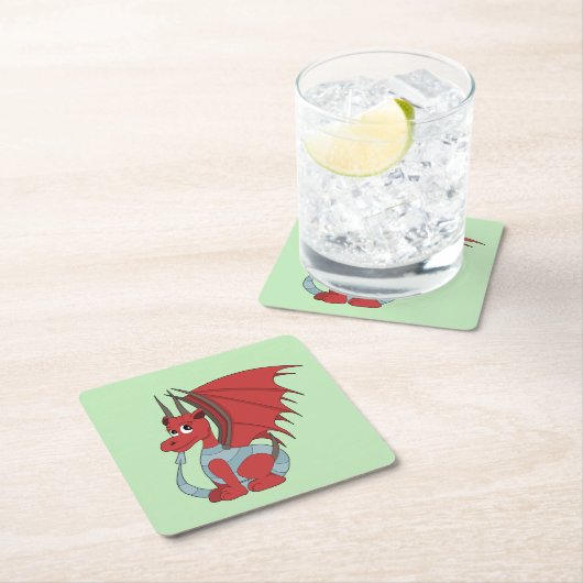 赤いドラゴンの漫画 スクエアペーパーコースター (インサイチュ)