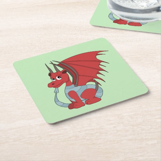 赤いドラゴンの漫画 スクエアペーパーコースター (アングル)